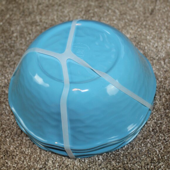 Soho Loft Blue Rustic Farmhouse Set of 4 Melamine 7.5" Cereal Bowls Brown NWT - Picture 4 of 5